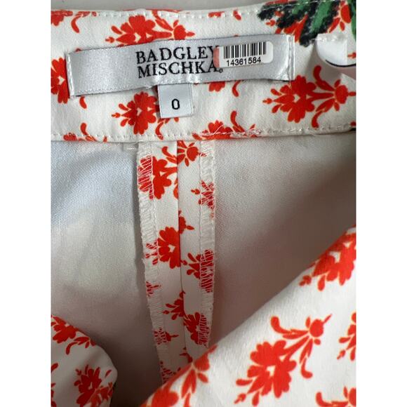 Badgley Mischka Sz 0 Parrot Orange Blue Print Wide Leg Tropical Resort Pants - Picture 5 of 5
